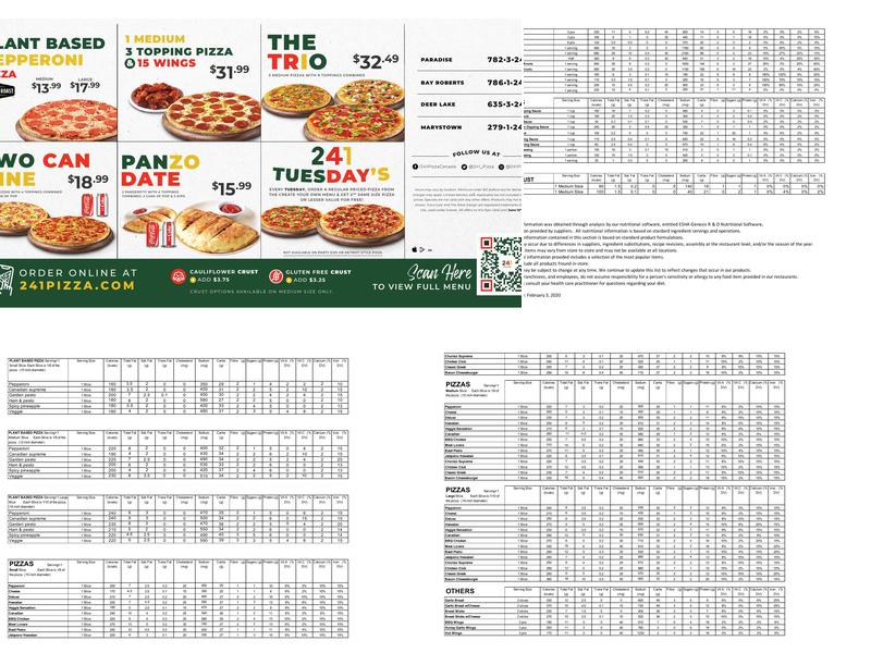 241 Pizza Menu
