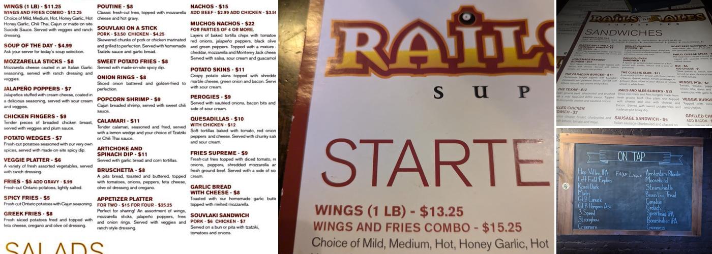 Rails And Ales Menu