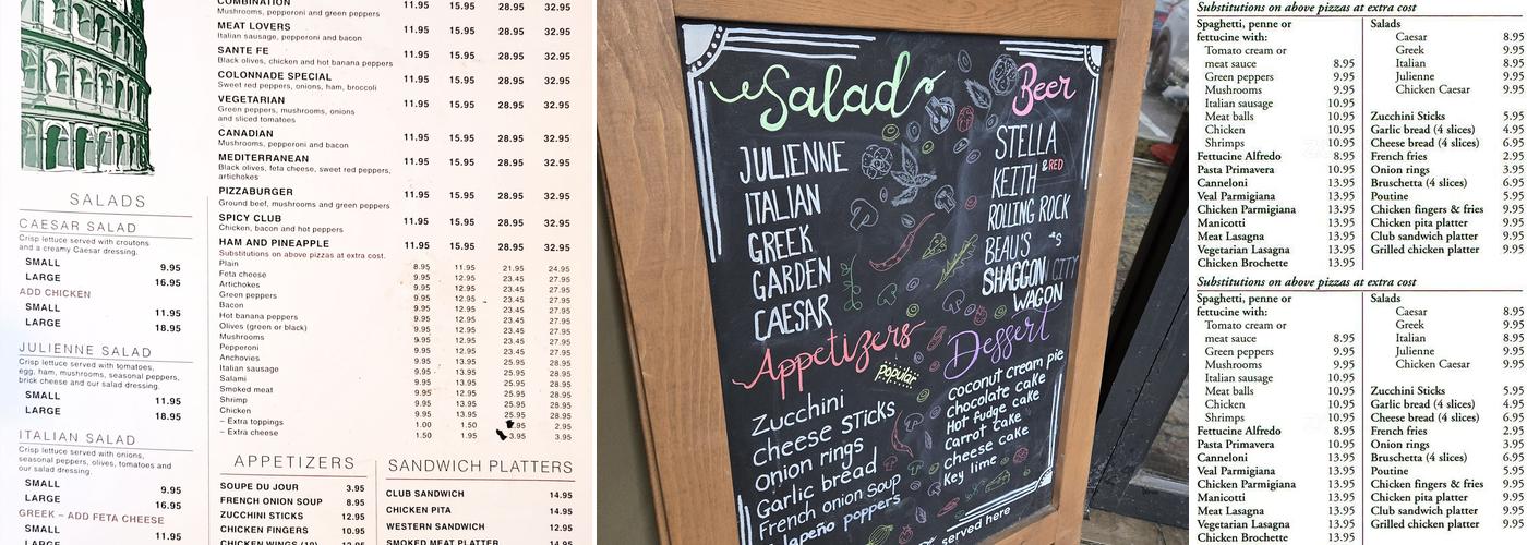 Colonnade Pizza Menu