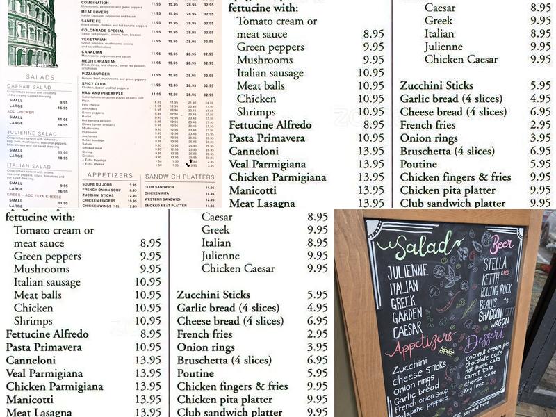 Colonnade Pizza Menu