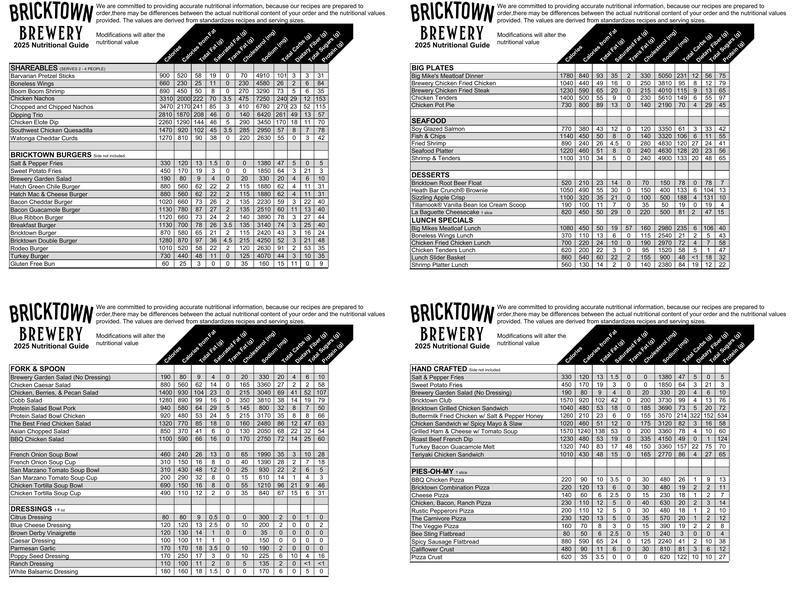 Bricktown Brewery Menu