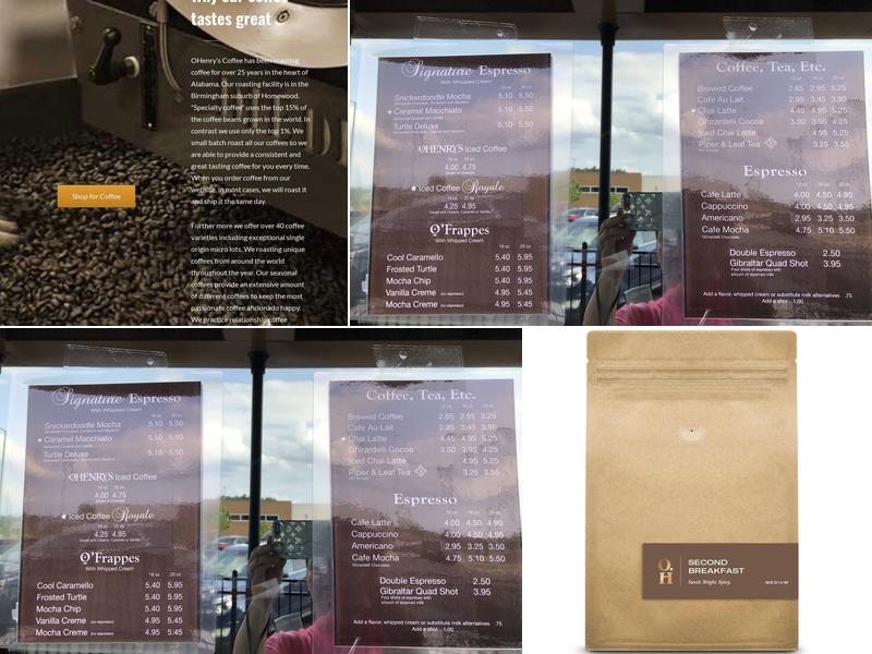 OHenry's Coffees Menu