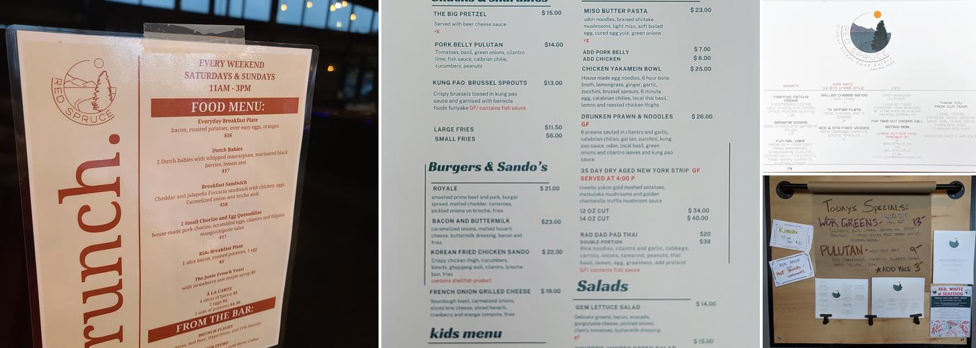 Red Spruce Menu