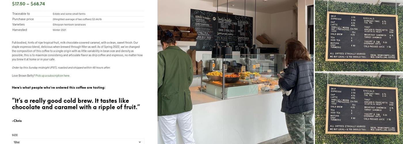 Compelling Coffee Roasters Menu