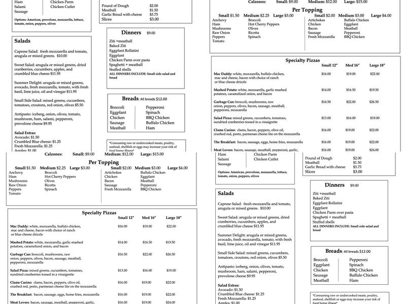 Salty Tomato Pizzeria Menu