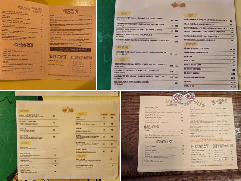 Old Greg's Pizza Menu
