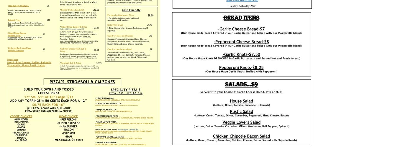 The Rustic Oven Menu
