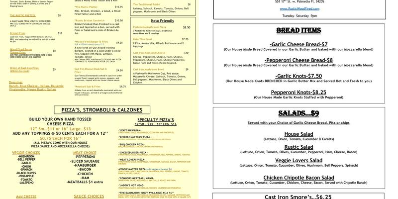 The Rustic Oven Menu