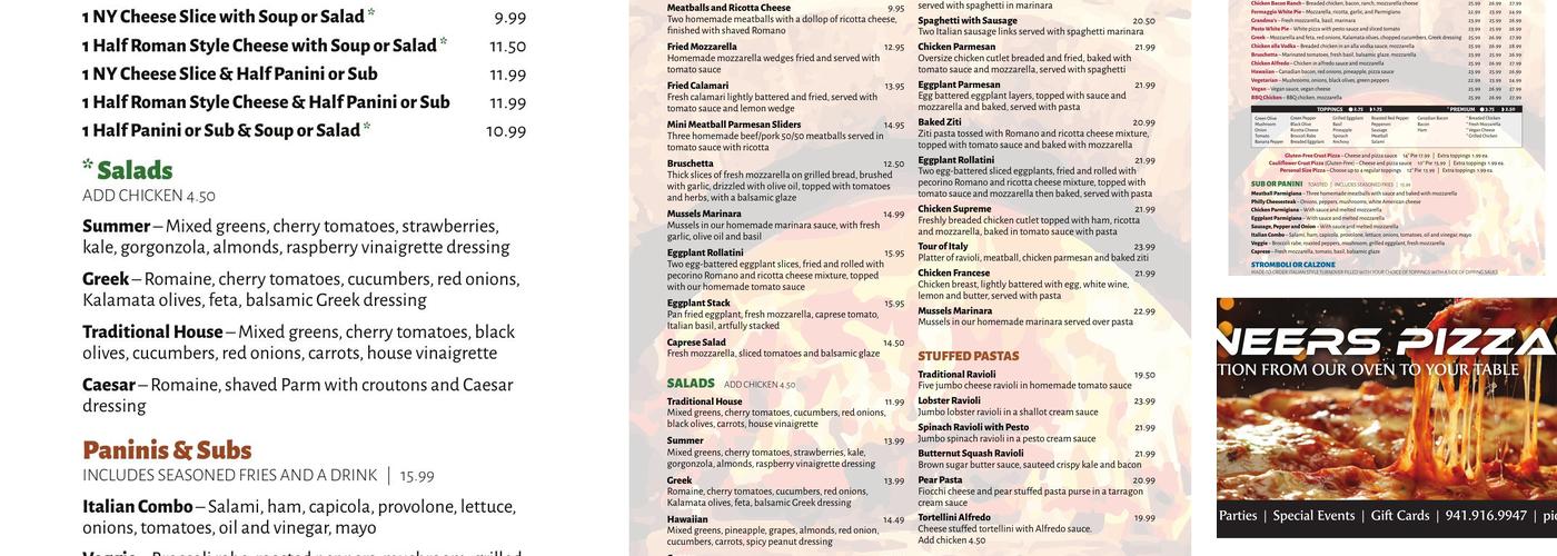 Pioneers Pizza Punta Gorda Menu