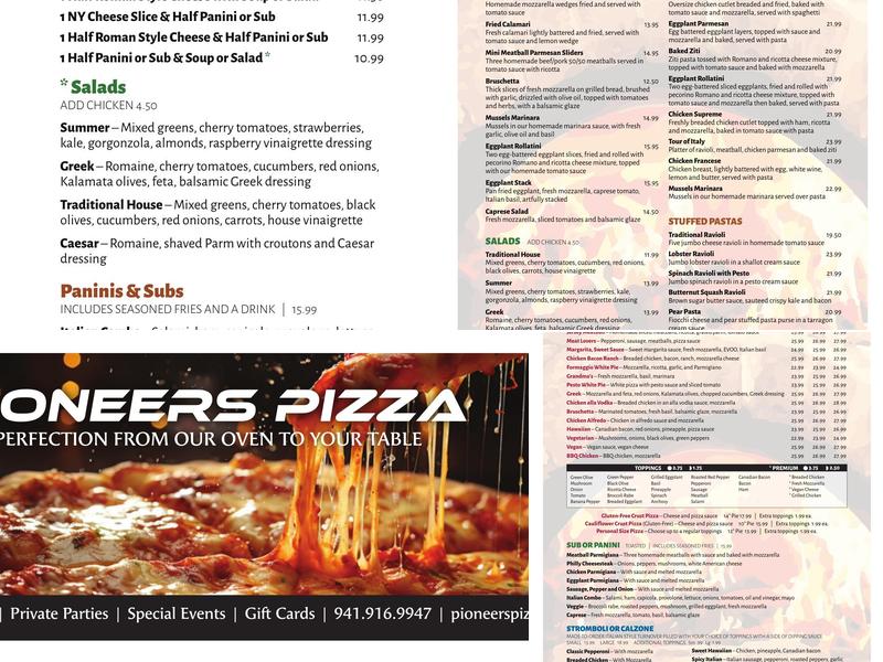 Pioneers Pizza Punta Gorda Menu