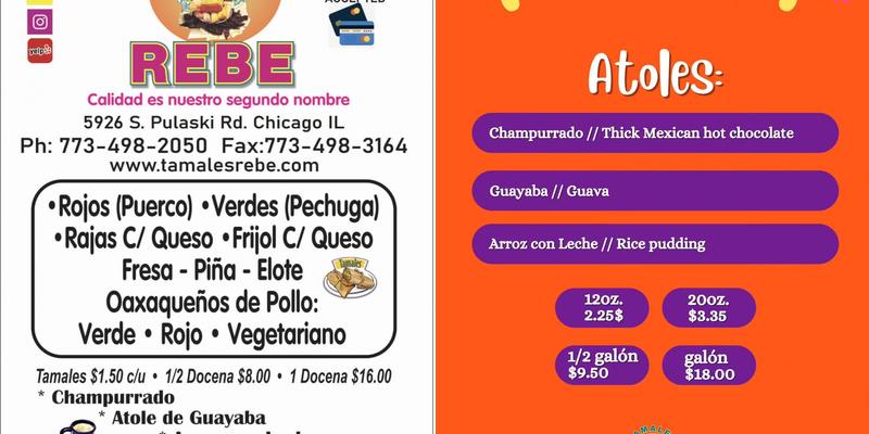 Tamales Rebe Menu