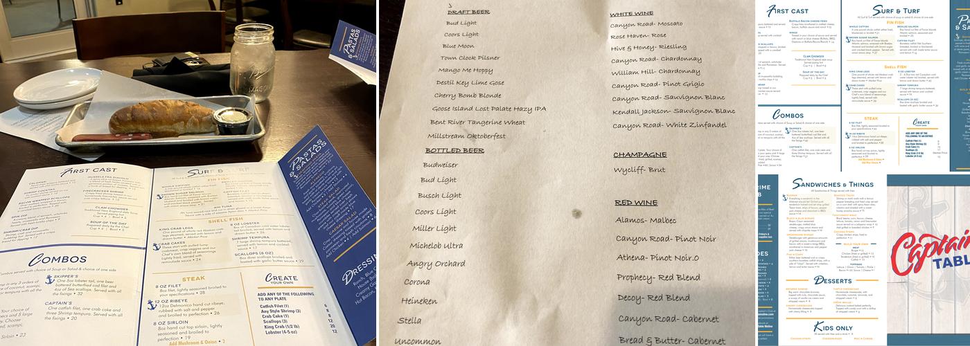 Captains Table Inc Menu