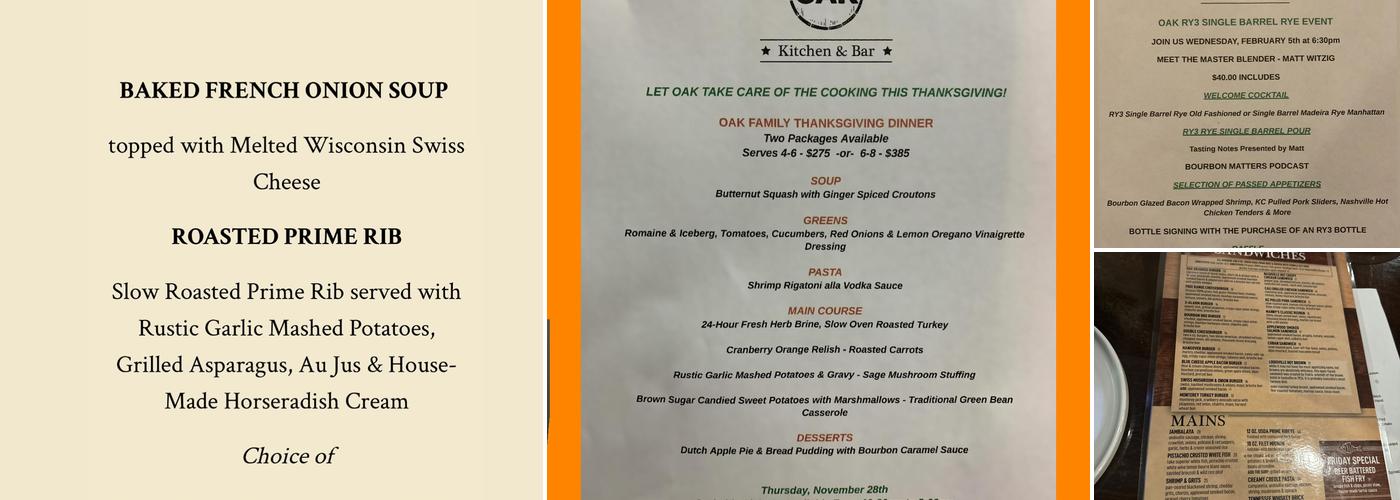 Oak at The Glen Menu
