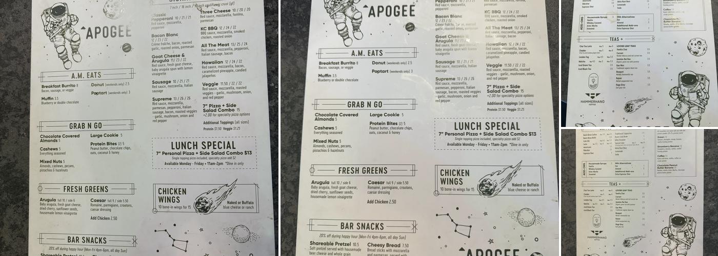 Apogee Coffee and Draft Menu