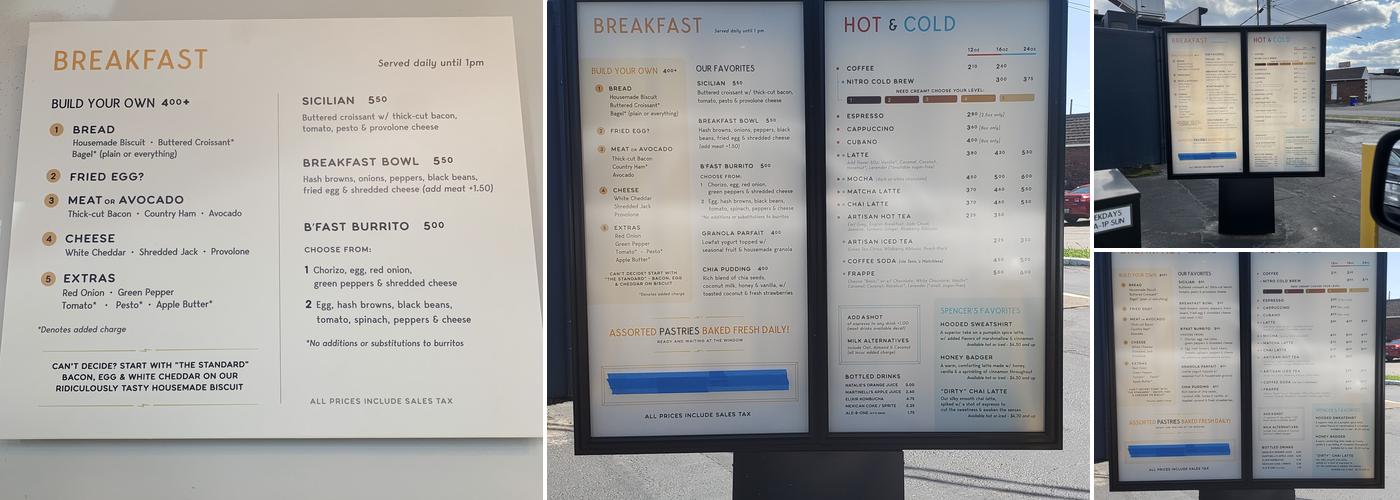 Spencer's Coffee Menu
