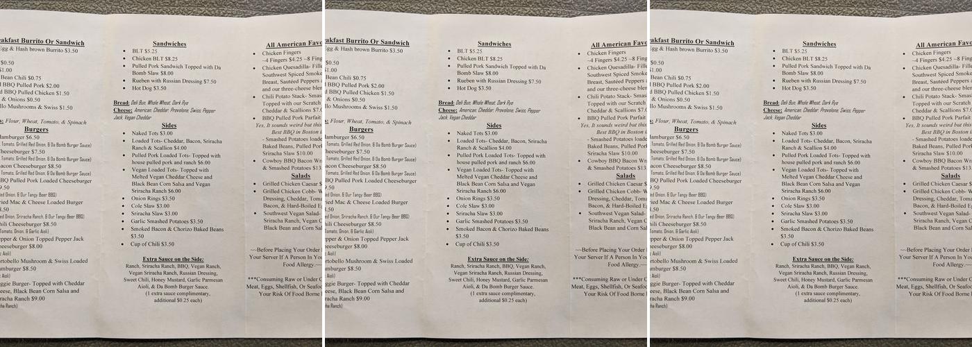 Busy Bee Cafe Menu