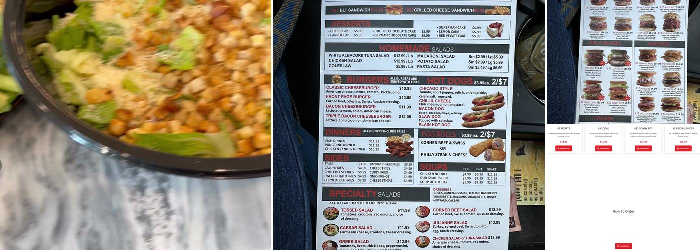 Front Page Deli Menu