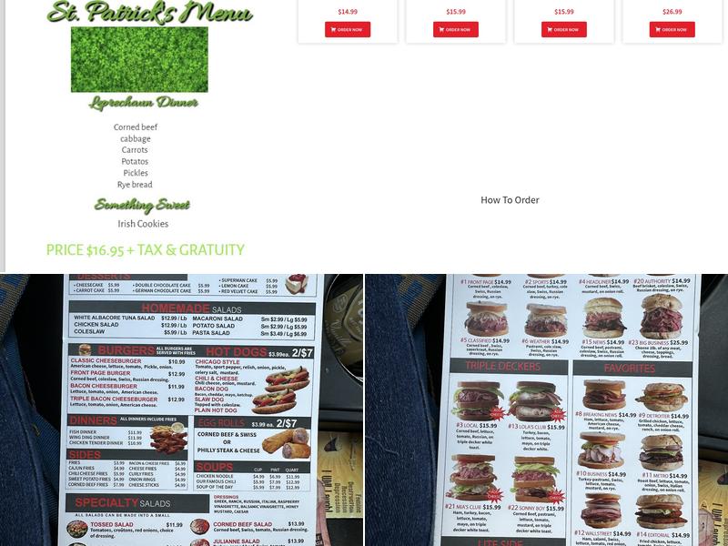 Front Page Deli Menu