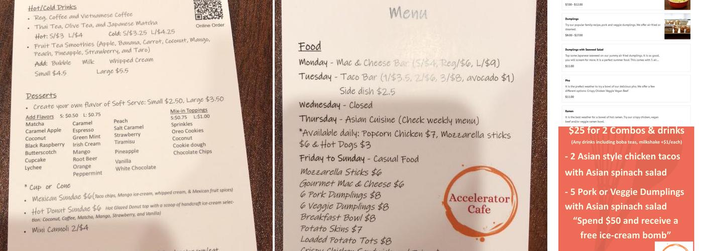 Accelerator Cafe Menu