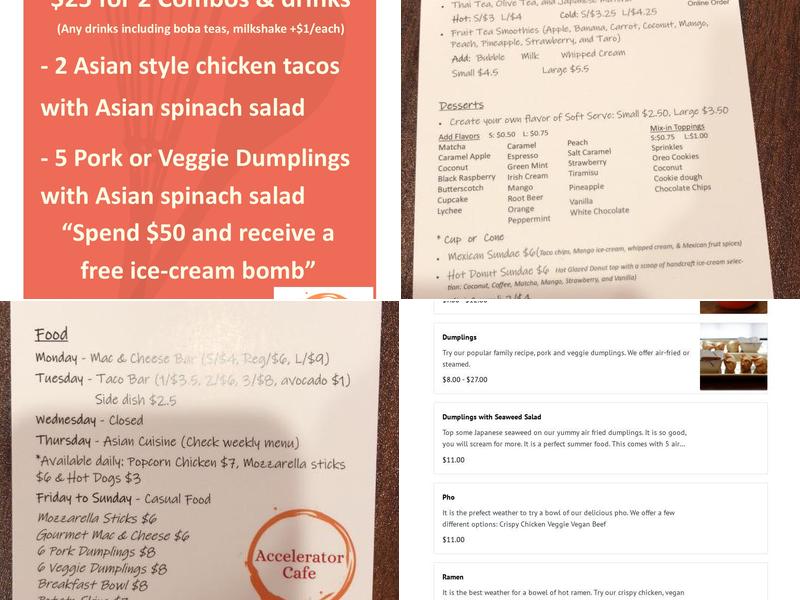 Accelerator Cafe Menu