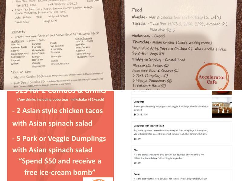 Accelerator Cafe Menu