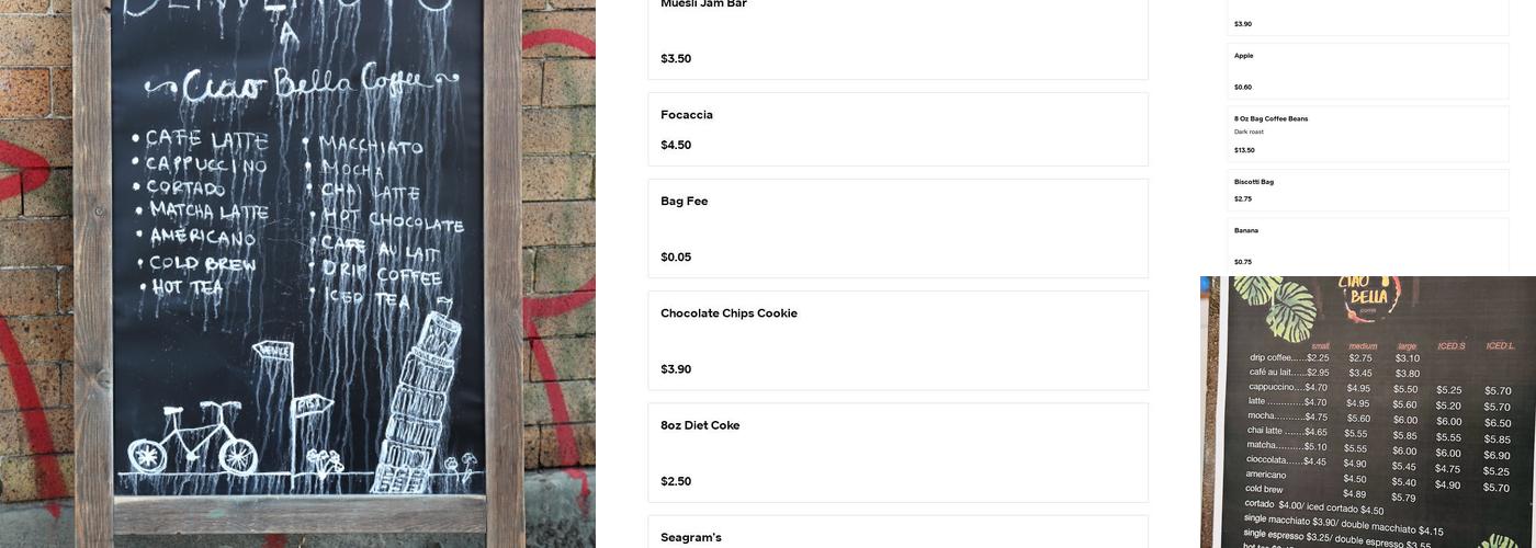 Ciao Bella Coffee Menu