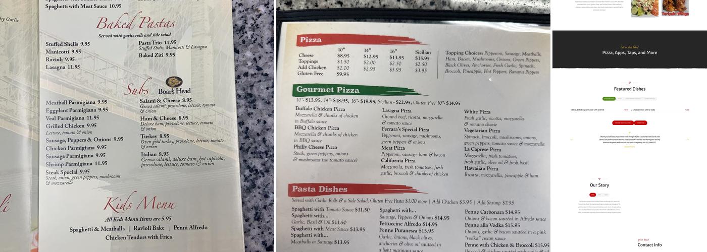 Ferrara's Pizza, Taps, and Apps Menu