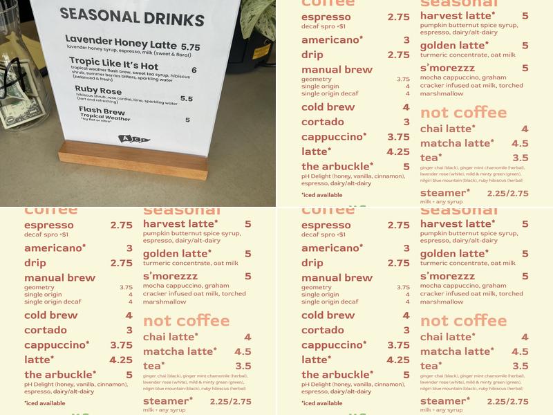 Arbuckle Craft Coffee & Bagels Menu
