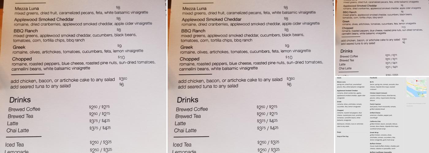 Mezza Luna Cafe Menu