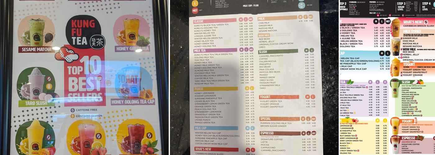 Kung Fu Tea Menu
