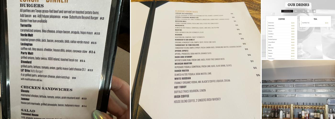 Turnstile Coffee Beer Cocktails and Burgers Menu