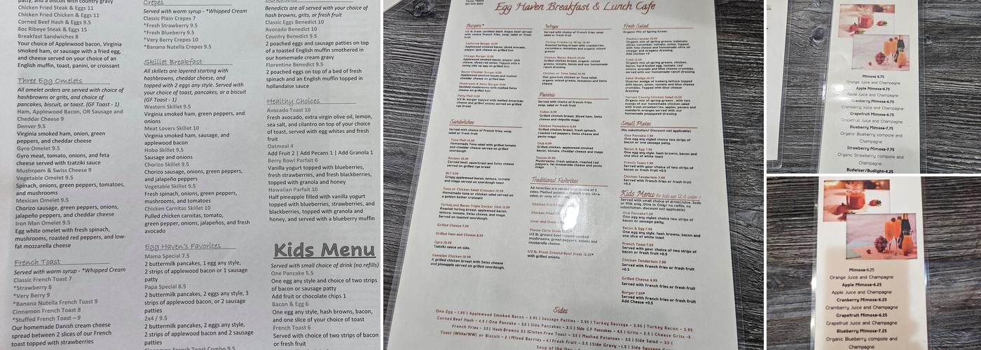 Egg Haven Cafe Menu
