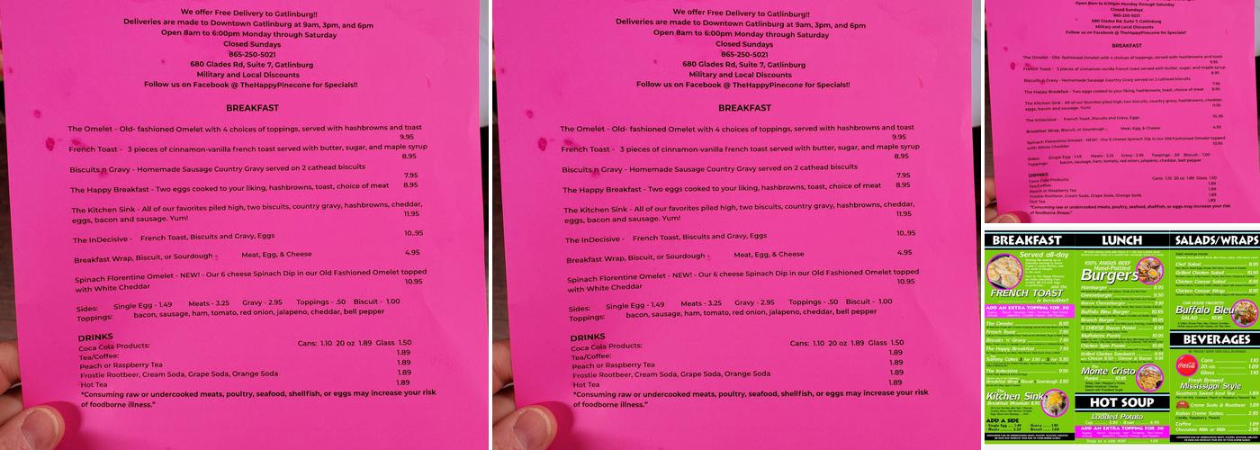 Happy Pinecone Cafe Menu