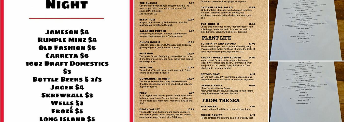 '76 Bar and Kitchen Menu