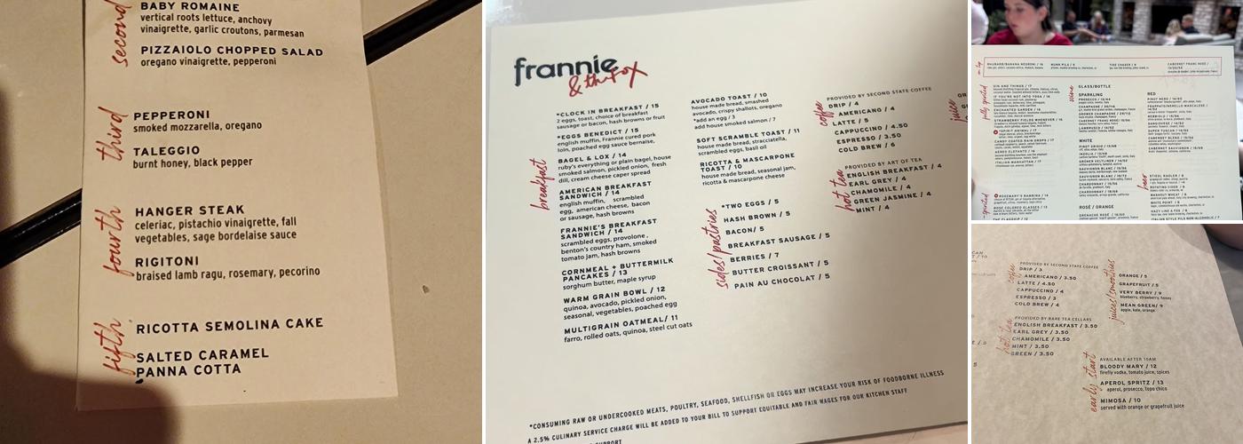 Frannie & The Fox Menu
