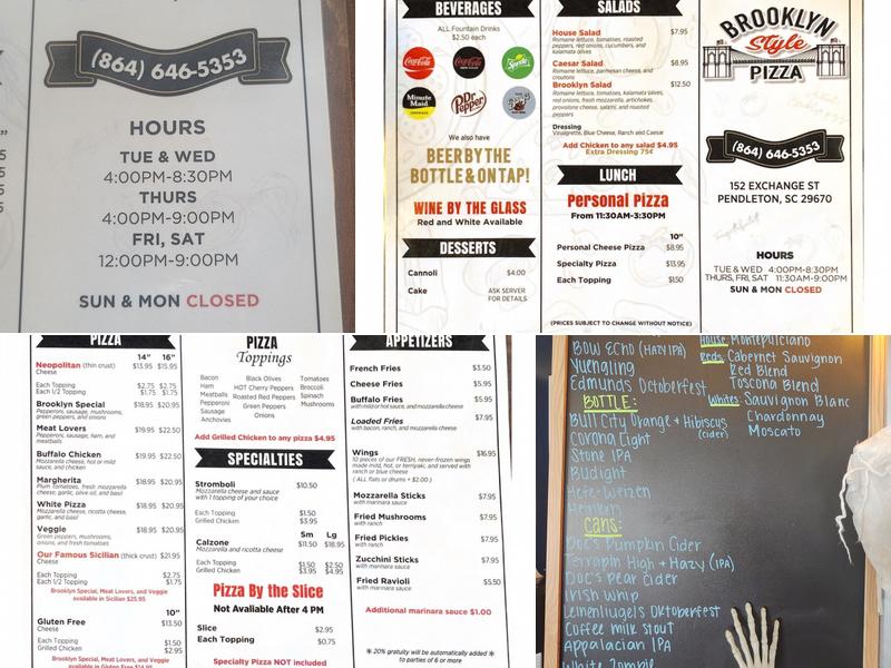 Brooklyn Style Pizza Menu