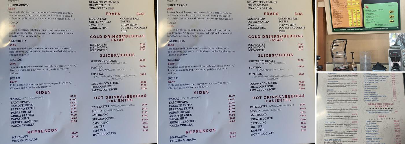 Lima Coffee Shop Menu