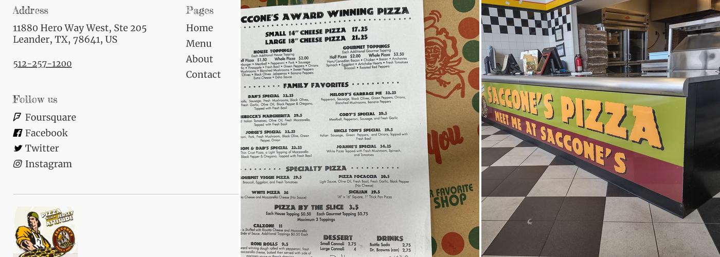 Saccone’s Pizza Menu