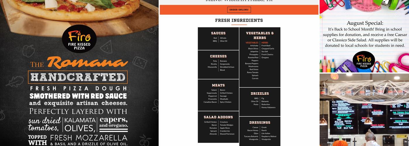 Firo Fire Kissed Pizza Menu