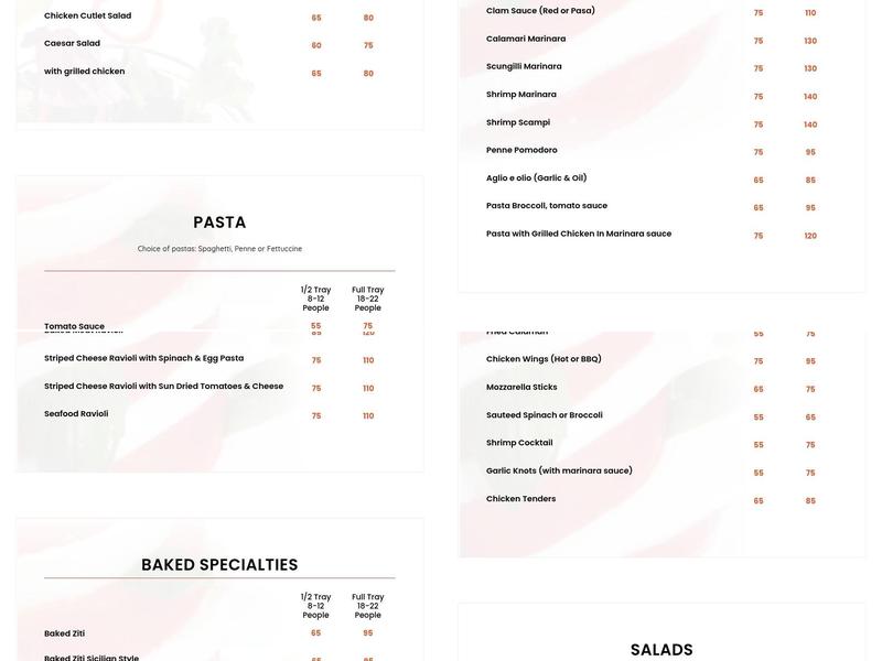 Valentino’s Pizzeria & Restaurant Menu