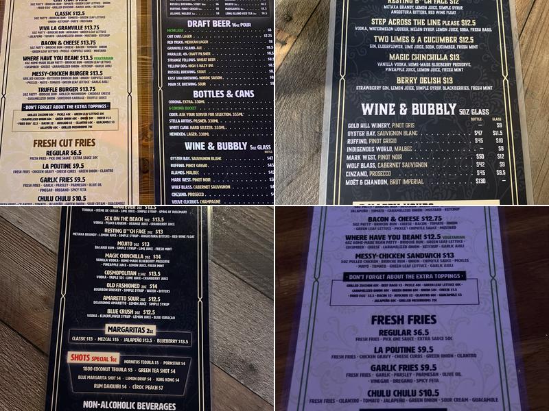 Chit Chat Burger Bar Menu