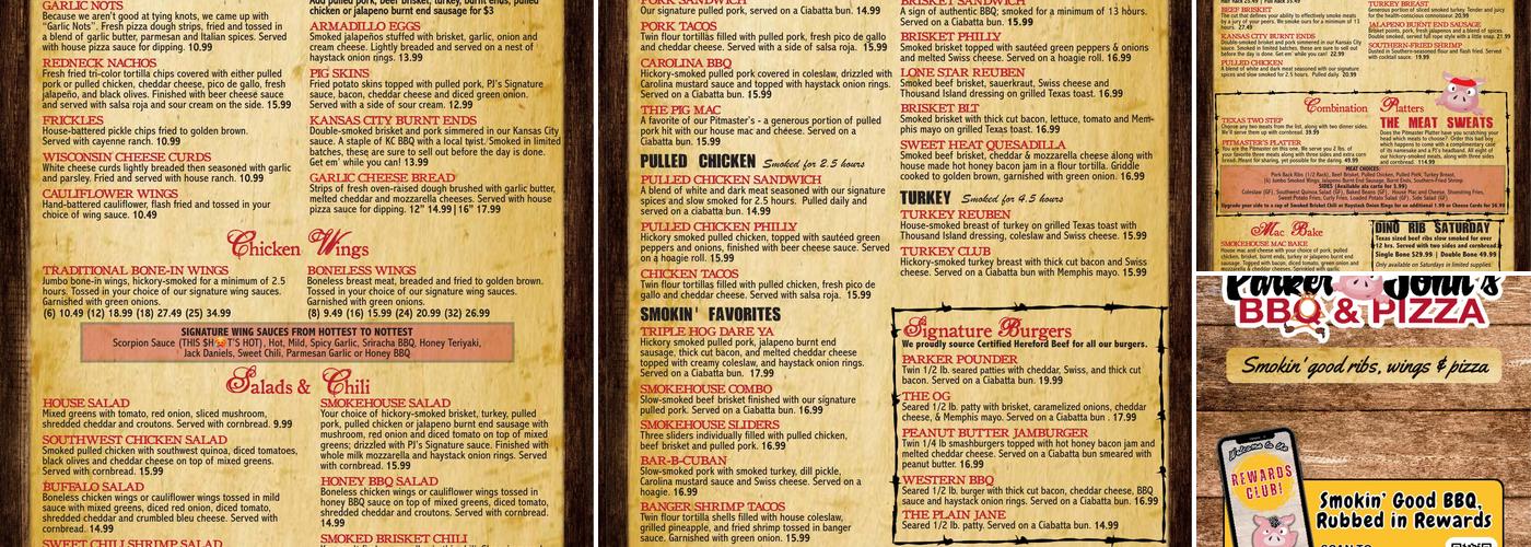 Green Bay - Parker John's BBQ & Pizza Menu