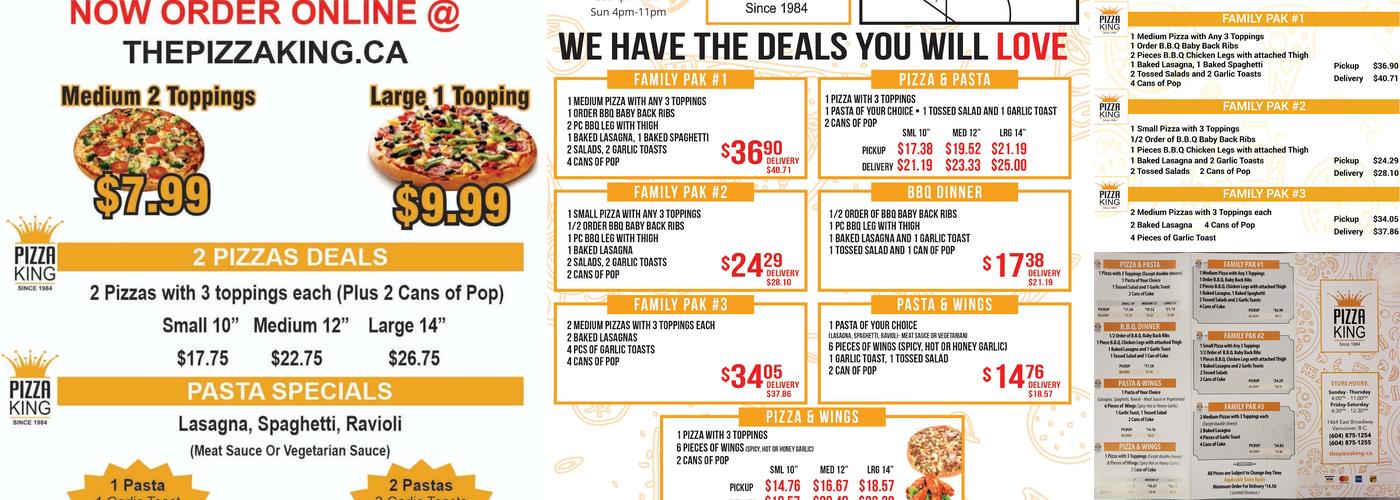 The Pizza King Menu