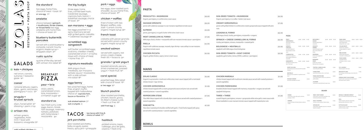 ZOLAS Menu