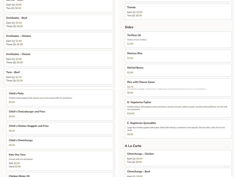 Guacamole Mexican Grill Menu