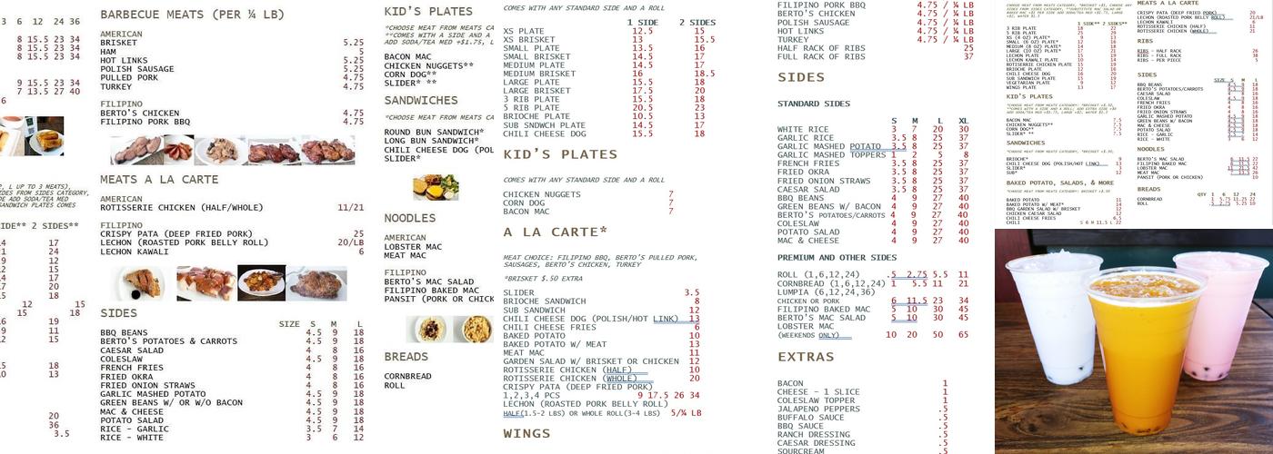 Berto's Menu