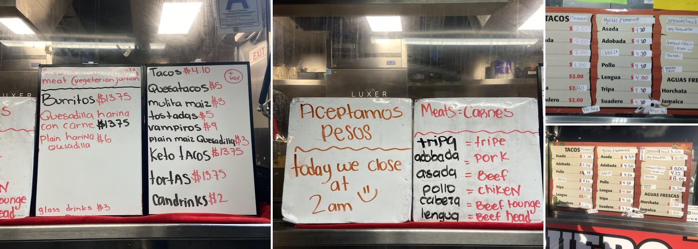 Tacos el Vaquero Menu