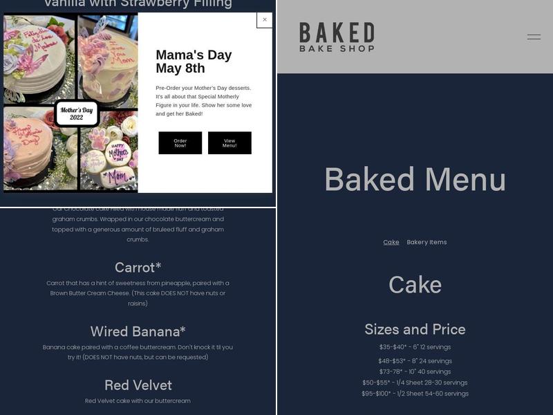 Baked Bake Shop Menu