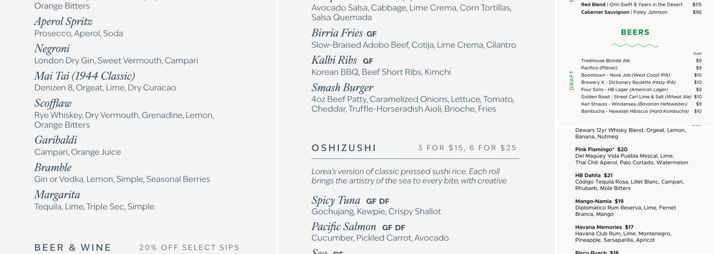 Treehouse on PCH Menu