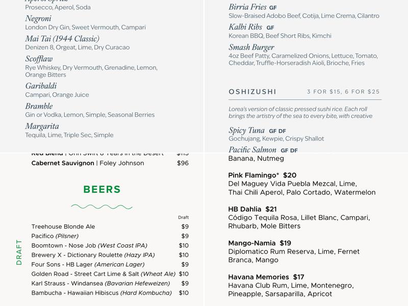 Treehouse on PCH Menu